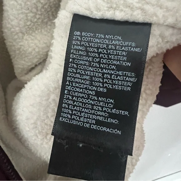 The North Face Womens Quilted Cuchillo Parka Large Coat Fleece Burgundy Maroon - Picture 16 of 16